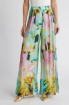 Kobi Halperin Loretta Floral Wide Leg Satin Pants In Capri Multi