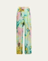 Kobi Halperin Loretta Floral Wide Leg Satin Pants In Capri Multi