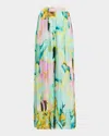 Kobi Halperin Loretta Floral Wide Leg Satin Pants In Capri Multi