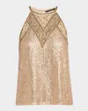 Kobi Halperin Luna Bead & Sequin Halter Blouse