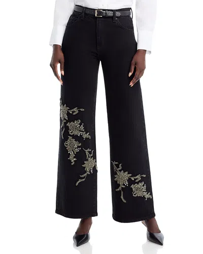 Kobi Halperin Lyla Beaded Floral Wide Leg Jeans In Black