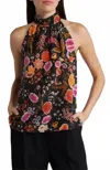 Kobi Halperin Madison Floral Silk Halter Top In Black