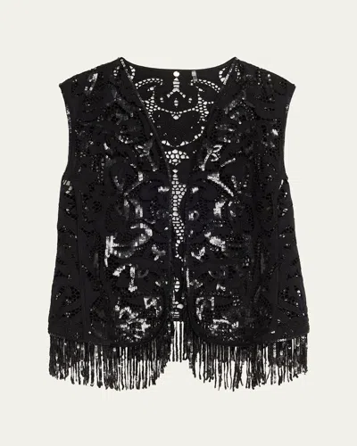 Kobi Halperin Maeve Fringed Sequin Lace Vest In Black
