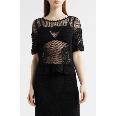Kobi Halperin Magnolia Open Stitch Cotton Top In Black