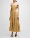 Kobi Halperin Maisie Tiered Metallic Shimmer Maxi Dress In Teak