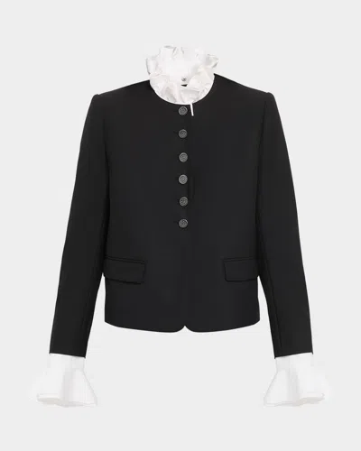 Kobi Halperin Marcello Boxy Ruffle-trim Jacket In Black