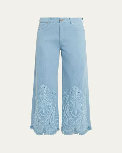 Kobi Halperin Marigold Embroidered Washed Denim Wide-leg Pants In Purple