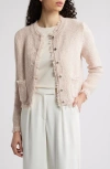 Kobi Halperin Emorie Fringe-trim Tweed Knit Jacket In Light Pink Multi