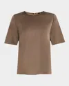 Kobi Halperin Maryl Crewneck Cotton-linen Blouse In Sable