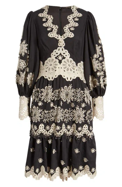 Kobi Halperin Matilda Beaded Floral-embroidered Midi Dress In Black