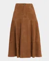Kobi Halperin Matty Paneled Suede Midi Skirt In Brown