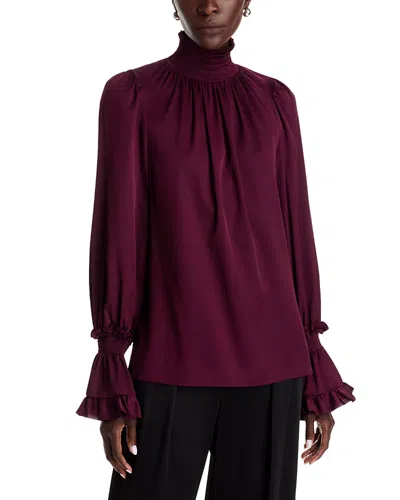 Kobi Halperin Maxine Silk Blend Smocked Trim Blouse In Purple