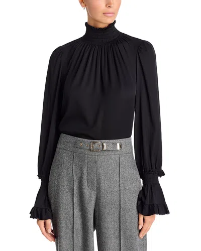 Kobi Halperin Maxine Silk Blend Smocked Trim Blouse In Black