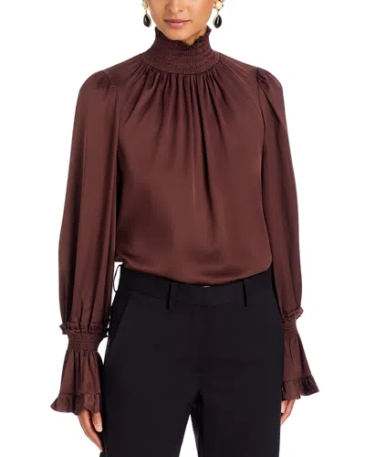 Kobi Halperin Maxine Silk Blend Smocked Trim Blouse In Brown