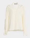 Kobi Halperin Miguel Embroidered Sheer-inset Silk Blouse In Neutral
