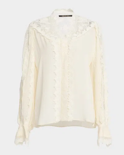 Kobi Halperin Miguel Embroidered Sheer-inset Silk Blouse In Neutral