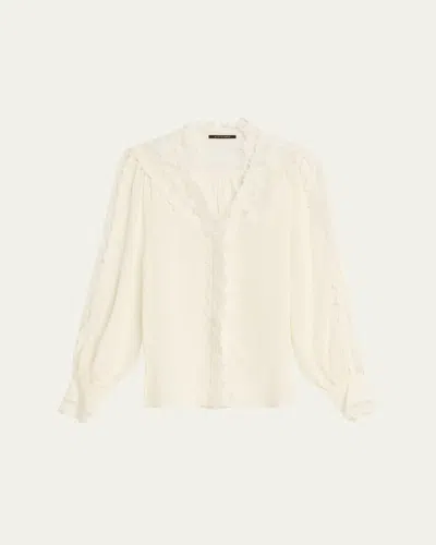 Kobi Halperin Miguel Embroidered Sheer-inset Silk Blouse In Neutral