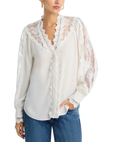 Kobi Halperin Miguel Lace Inset Silk Blouse In White