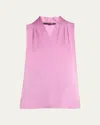Kobi Halperin Mila Sleeveless V Neck Pleated Silk Blouse In Tulip