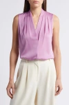 Kobi Halperin Mila Sleeveless V Neck Pleated Silk Blouse In Tulip