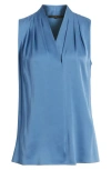 Kobi Halperin Mila Sleeveless V Neck Pleated Silk Blouse In Blue