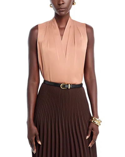 Kobi Halperin Mila Sleeveless V Neck Pleated Silk Blouse In Brown