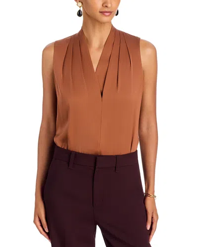 Kobi Halperin Mila Sleeveless V Neck Pleated Silk Blouse In Brown