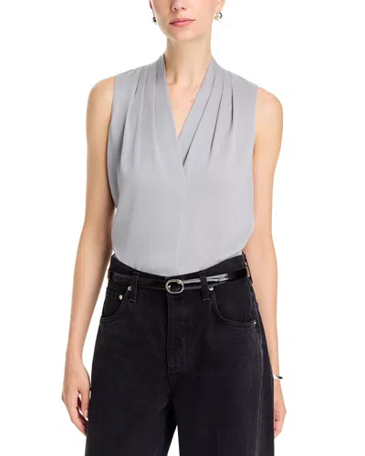 Kobi Halperin Mila Sleeveless V Neck Pleated Silk Blouse In Gray