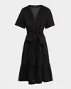 Kobi Halperin Miranda Pintuck Tiered Linen-silk Midi Dress In Black
