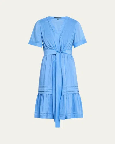 Kobi Halperin Miranda Pintuck Tiered Linen-silk Midi Dress In Blue