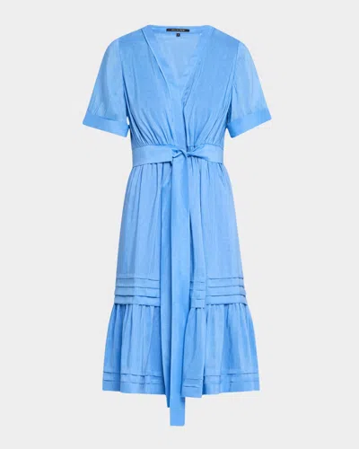 Kobi Halperin Miranda Pintuck Tiered Linen-silk Midi Dress In Blue