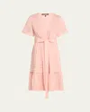 Kobi Halperin Miranda Pintuck Tiered Linen-silk Midi Dress In Pink