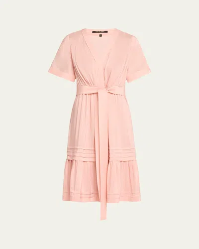 Kobi Halperin Miranda Pintuck Tiered Linen-silk Midi Dress In Pink