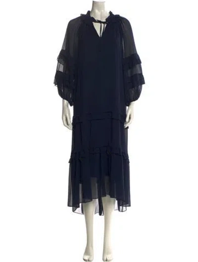 Pre-owned Kobi Halperin Mock Neck Long Dress In Blue