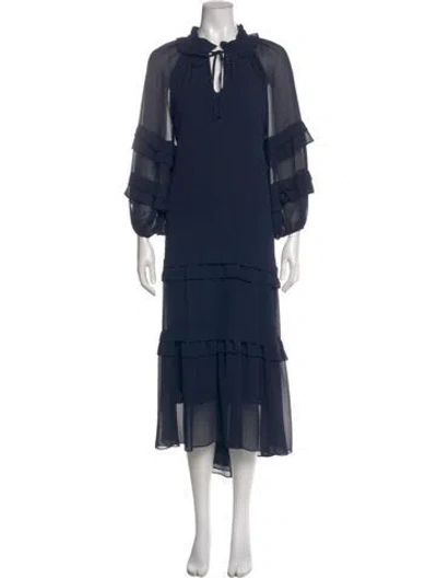 Pre-owned Kobi Halperin Mock Neck Midi Length Dress In Blue