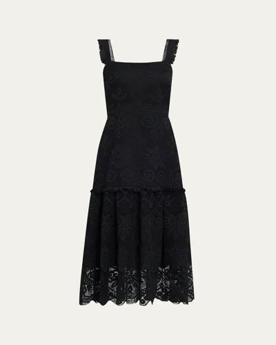 Kobi Halperin Mona Square-neck Lace Midi Dress In Black