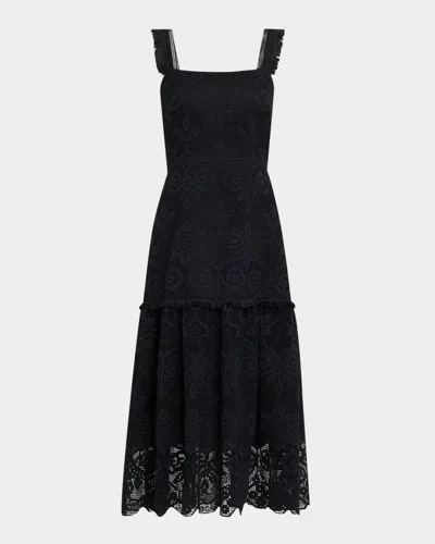 Kobi Halperin Mona Square-neck Lace Midi Dress In Black