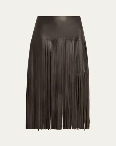 Kobi Halperin Monte Fringed Leather Midi Skirt In Black