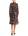 Kobi Halperin Moses Pintuck Floral-print Midi Dress In Black