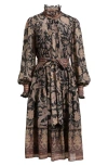 Kobi Halperin Moses Pintuck Floral-print Midi Dress In Brown