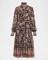 Kobi Halperin Moses Pintuck Floral-print Midi Dress In Brown