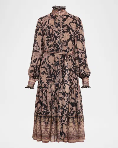 KOBI HALPERIN MOSES PINTUCK FLORAL-PRINT MIDI DRESS