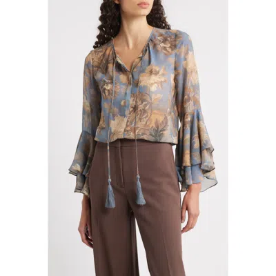 Kobi Halperin Mullin Floral Trumpet Sleeve Shirt In Blue