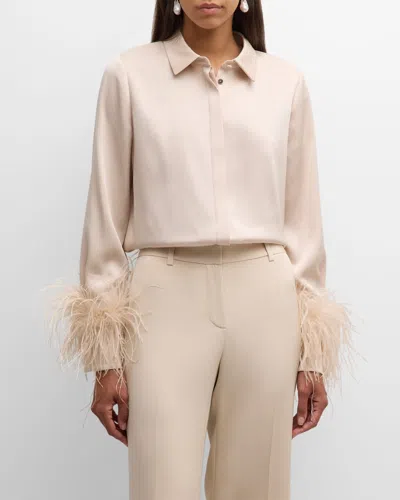 Kobi Halperin Murphy Feather-trim Collared Blouse In Antique