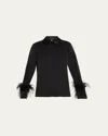 Kobi Halperin Murphy Feather-trim Collared Blouse In Black