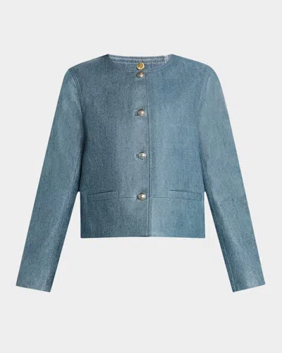 Kobi Halperin Muse Denim-print Leather Jacket In Blue