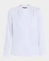 Kobi Halperin Nellie Pleated V-neck Long-sleeve Blouse In White