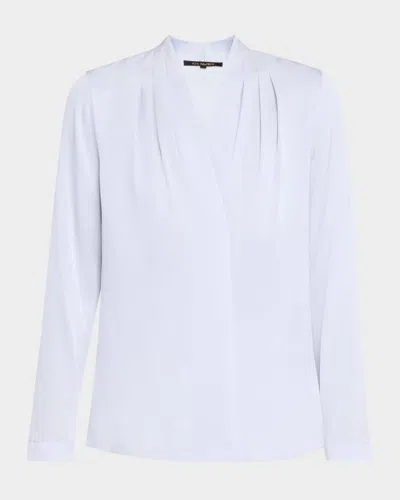 Kobi Halperin Nellie Pleated V-neck Long-sleeve Blouse In White