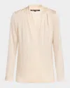 Kobi Halperin Nellie Pleated V-neck Long-sleeve Blouse In Ecru
