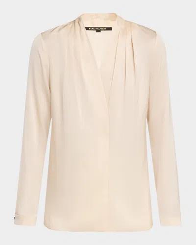 Kobi Halperin Nellie Pleated V-neck Long-sleeve Blouse In Ecru